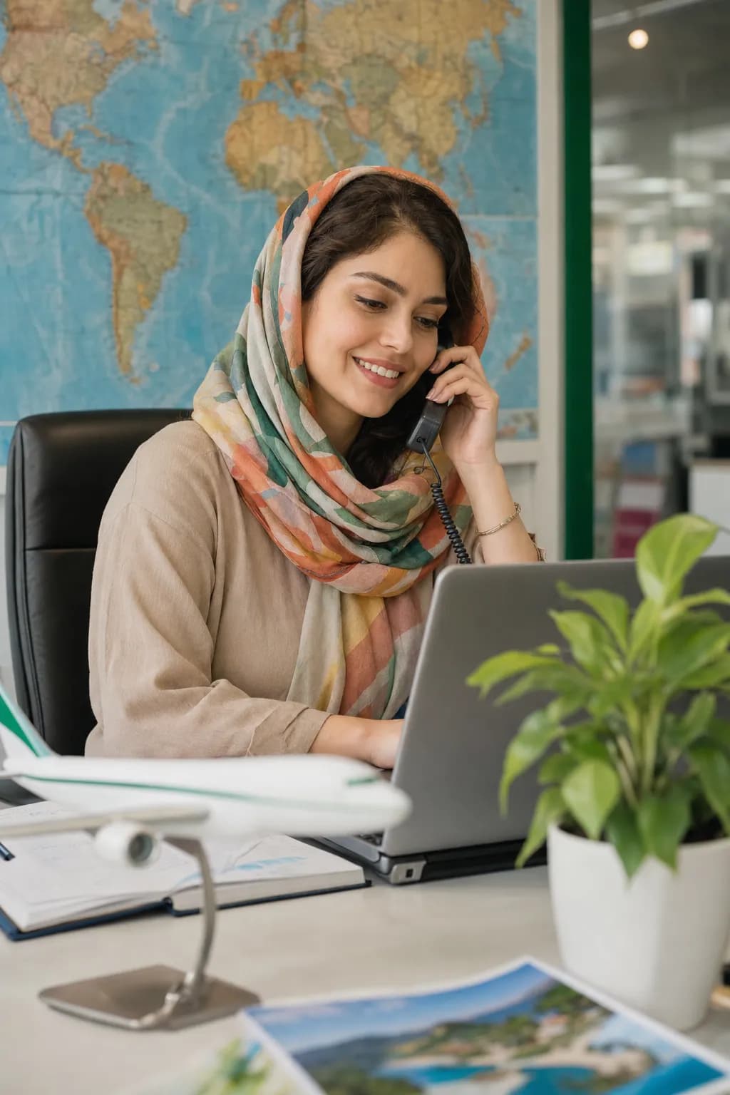 کارشناس آژانس در حال پاسخ به تماس مشتری